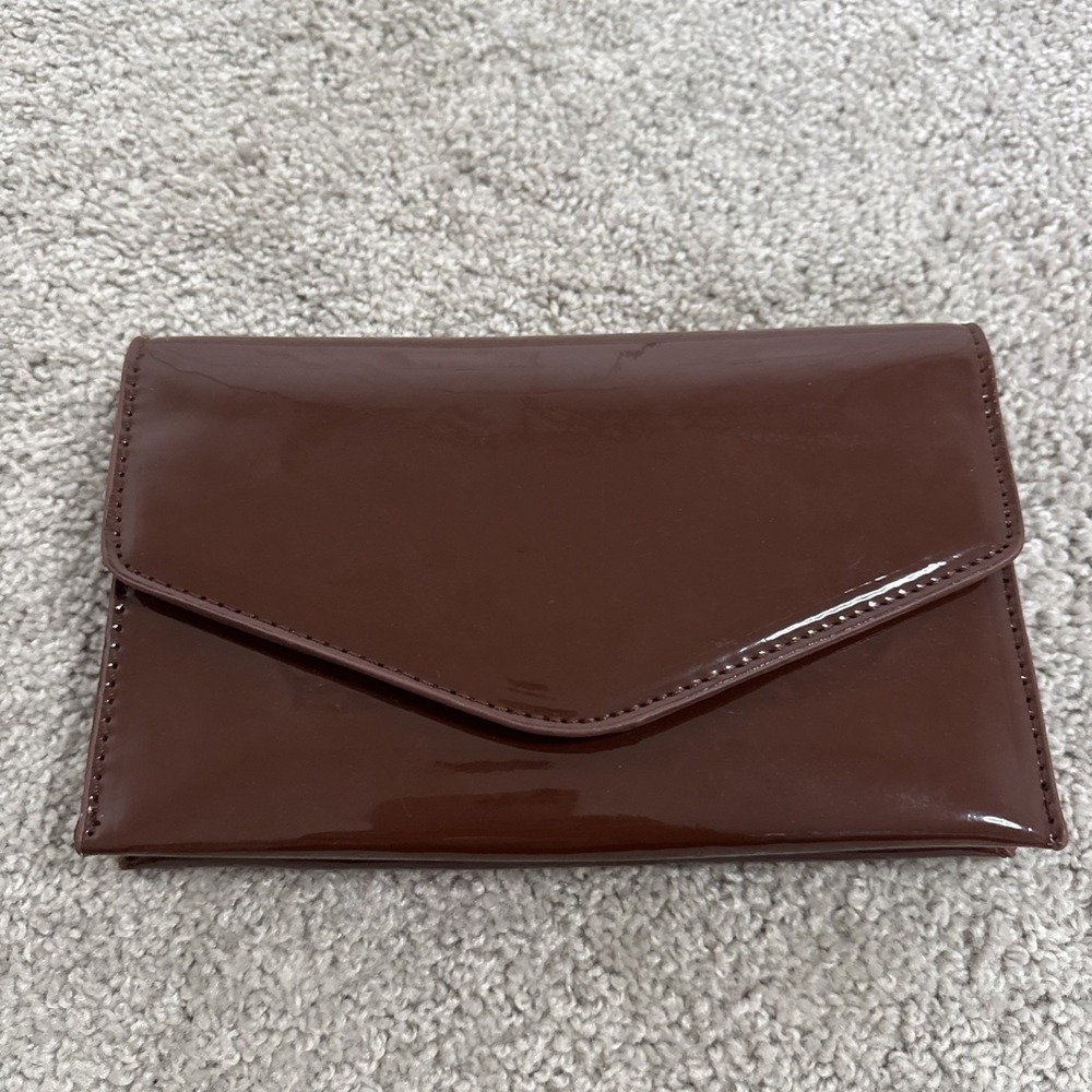 Steve Madden Brown Patent Leather Clutch Missing Strap Party Old Money Classic